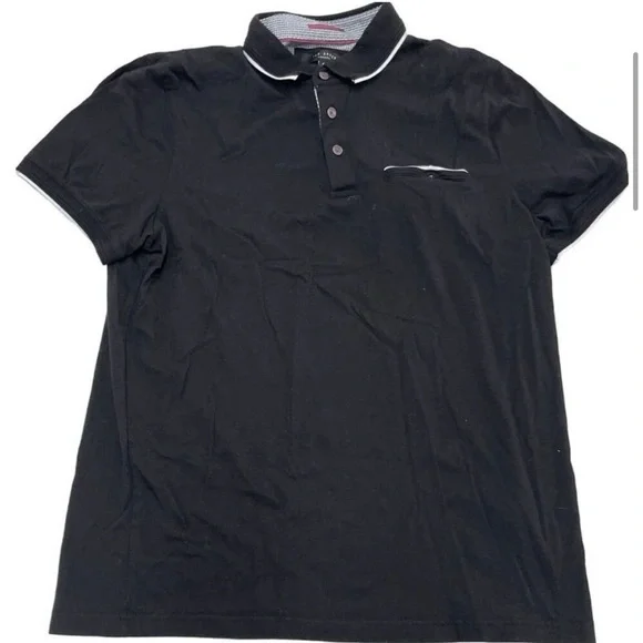 Ted Baker Shirt Mens 4 Large Black Collared Tortila Tipped Pocket Polo Top - Picture 2 of 3